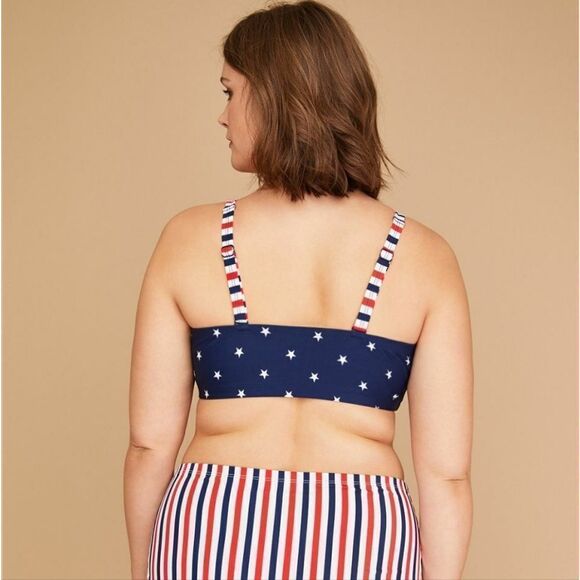 LANE BRYANT CACIQUE SWIM STARS & STRIPES NO WIRE BRA LACE-UP BIKINI TOP SZ 28 - Picture 5 of 9